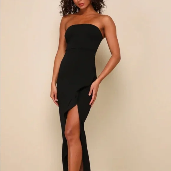 After Hours Black Strapless Ruffled Maxi Dress - Picture 3 of 4